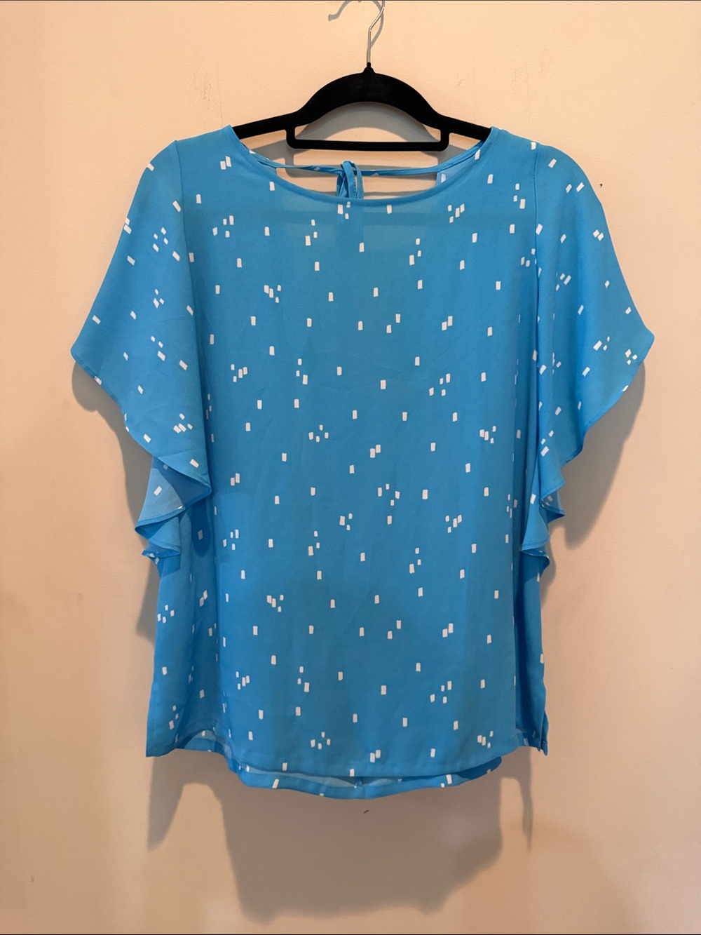 Loft Blue Flutter Sleeve Dot Print Blouse